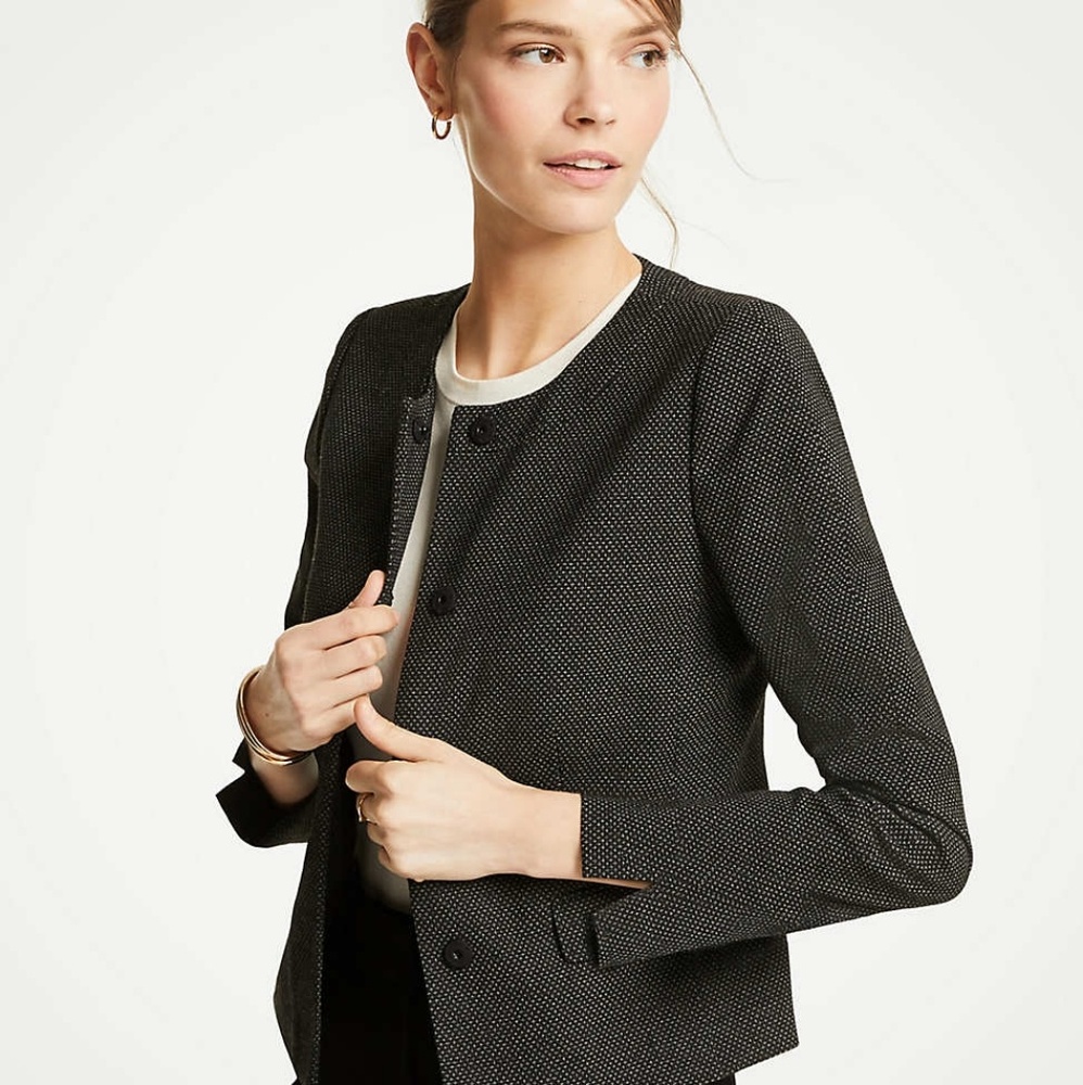 Ann Taylor Dobby Peplum Dark Gray Grey Jacket